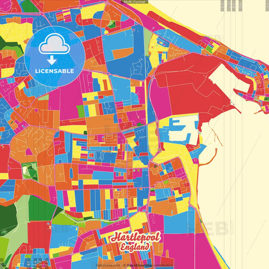 Hartlepool, North East England, England Crazy Colorful Street Map Poster Template