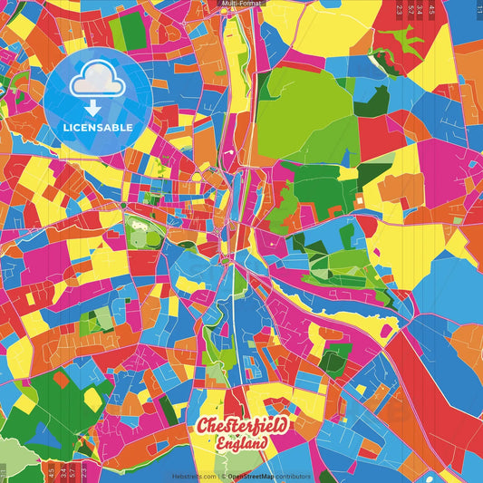 Chesterfield, East Midlands, England Crazy Colorful Street Map Poster Template