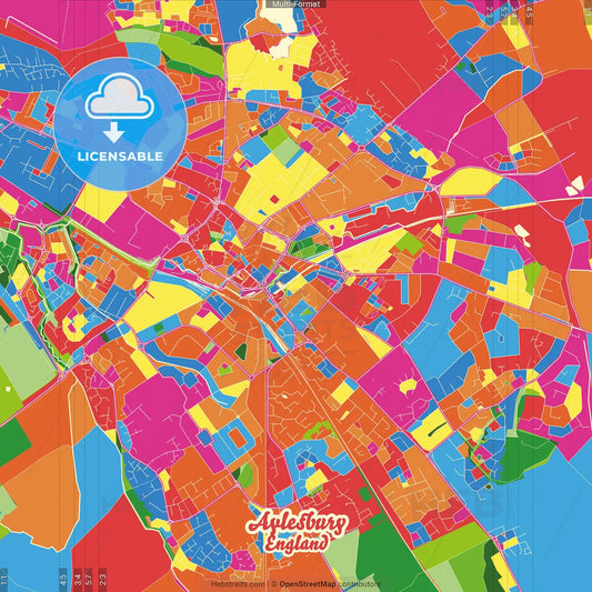Aylesbury, South East England, England Crazy Colorful Street Map Poster Template