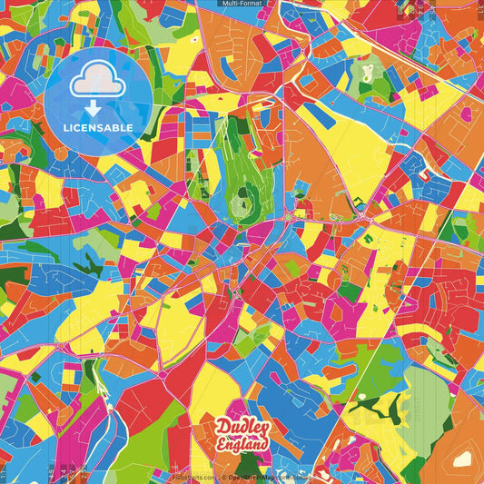 Dudley, West Midlands, England Crazy Colorful Street Map Poster Template