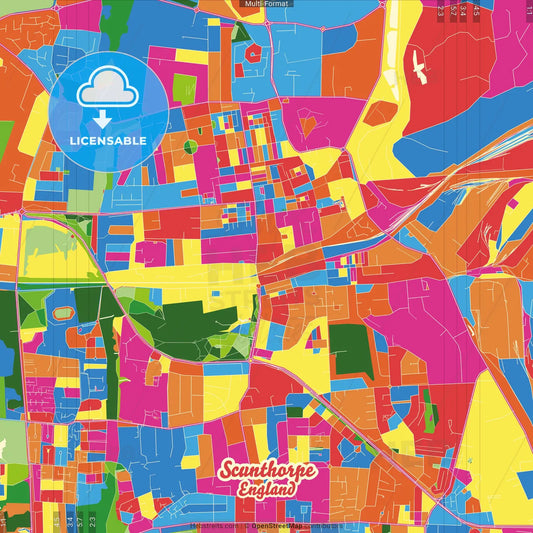 Scunthorpe, Yorkshire and the Humber, England Crazy Colorful Street Map Poster Template