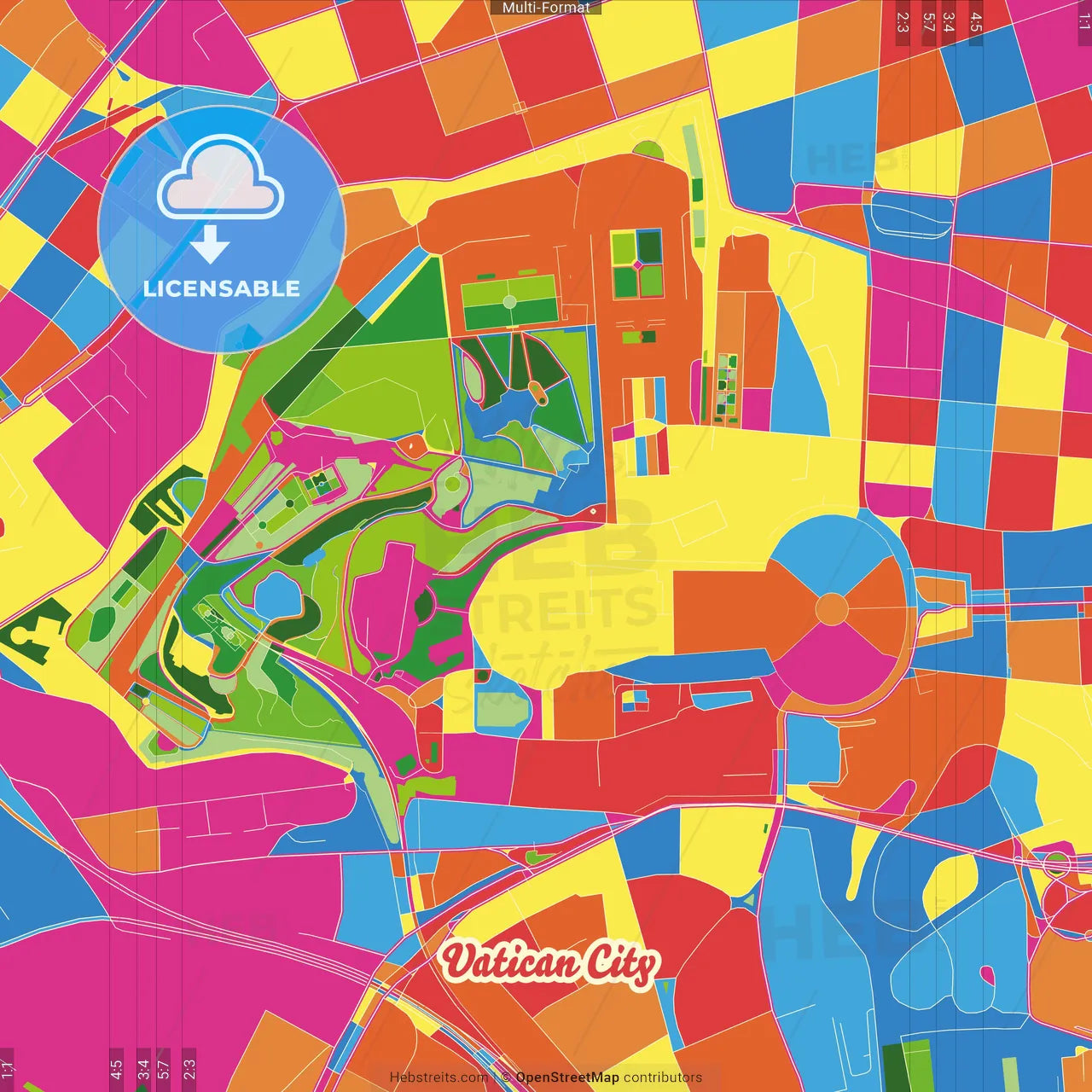 Vatican City, Vatican Crazy Colorful Street Map Poster Template