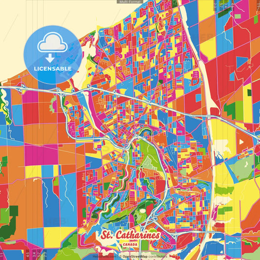 St. Catharines, Ontario, Canada Crazy Colorful Street Map Poster Template