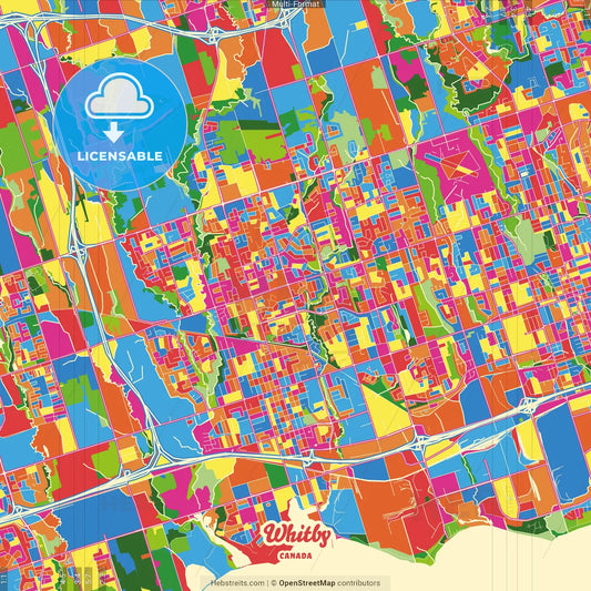 Whitby, Ontario, Canada Crazy Colorful Street Map Poster Template