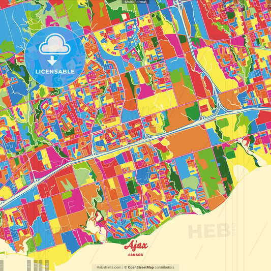 Ajax, Ontario, Canada Crazy Colorful Street Map Poster Template