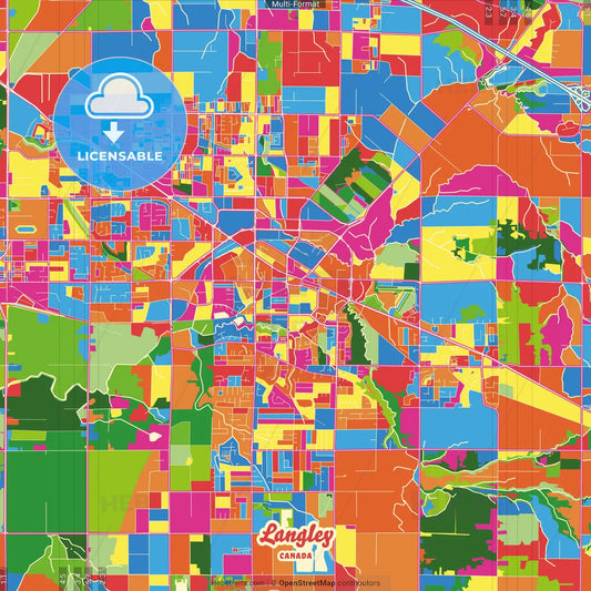 Langley, British Columbia, Canada Crazy Colorful Street Map Poster Template