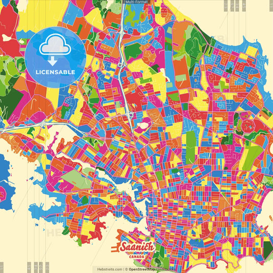 Saanich, British Columbia, Canada Crazy Colorful Street Map Poster Template
