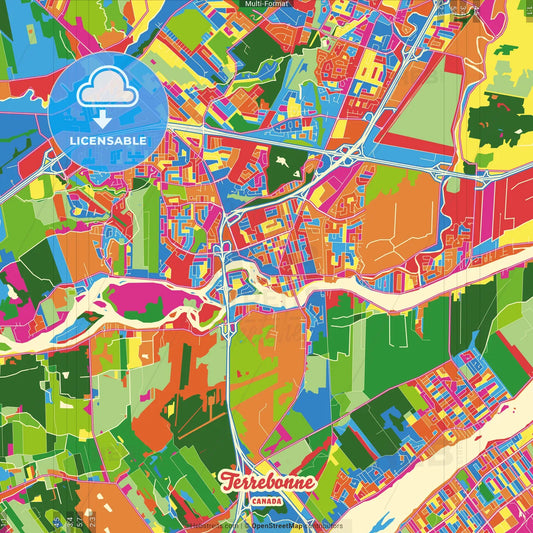 Terrebonne, Quebec, Canada Crazy Colorful Street Map Poster Template