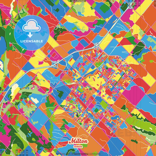 Milton, Ontario, Canada Crazy Colorful Street Map Poster Template