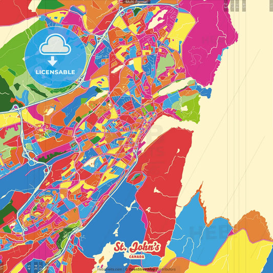 St Johns, Newfoundland and Labrador, Canada Crazy Colorful Street Map Poster Template