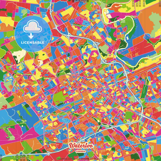 Waterloo, Ontario, Canada Crazy Colorful Street Map Poster Template