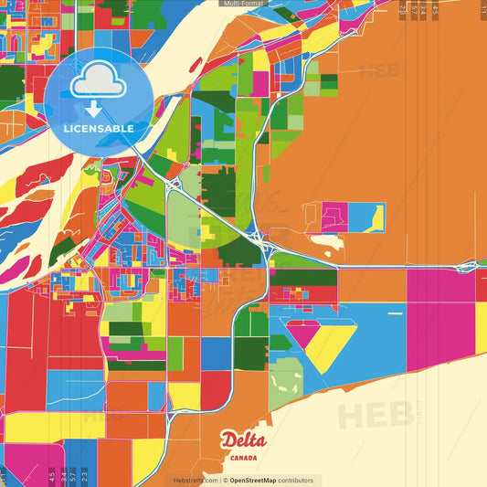Delta, British Columbia, Canada Crazy Colorful Street Map Poster Template