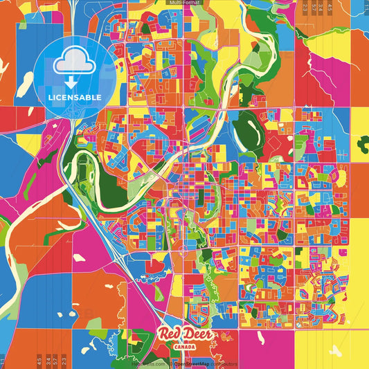 Red Deer, Alberta, Canada Crazy Colorful Street Map Poster Template