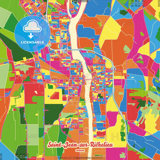 Saint-Jean-sur-Richelieu, Quebec, Canada Crazy Colorful Street Map Poster Template