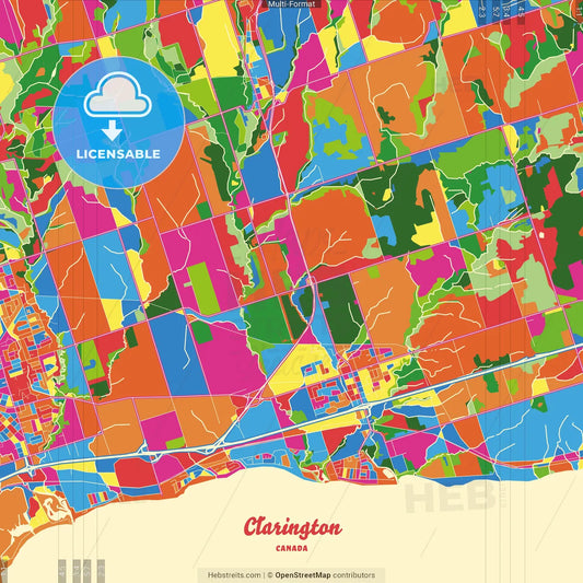 Clarington, Ontario, Canada Crazy Colorful Street Map Poster Template