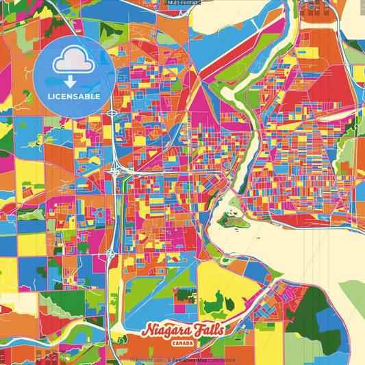 Niagara Falls, Ontario, Canada Crazy Colorful Street Map Poster Template