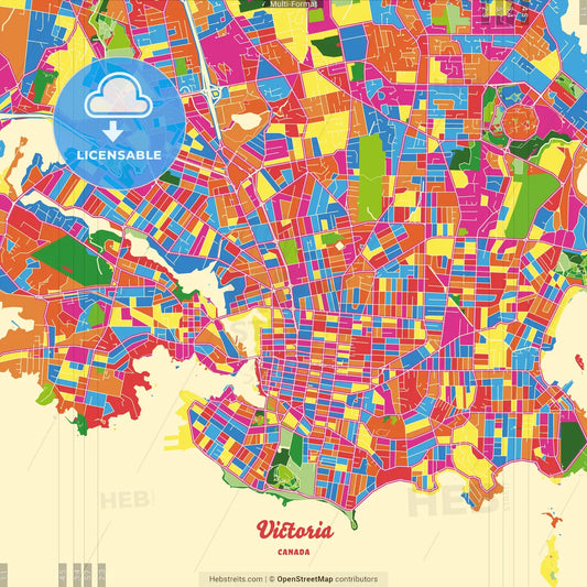 Victoria, British Columbia, Canada Crazy Colorful Street Map Poster Template