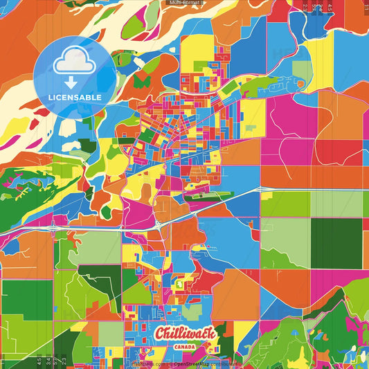 Chilliwack, British Columbia, Canada Crazy Colorful Street Map Poster Template