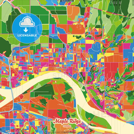 Maple Ridge, British Columbia, Canada Crazy Colorful Street Map Poster Template