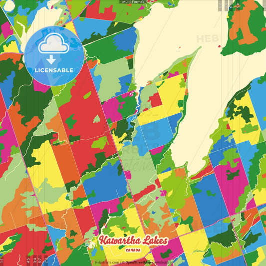 Kawartha Lakes, Ontario, Canada Crazy Colorful Street Map Poster Template