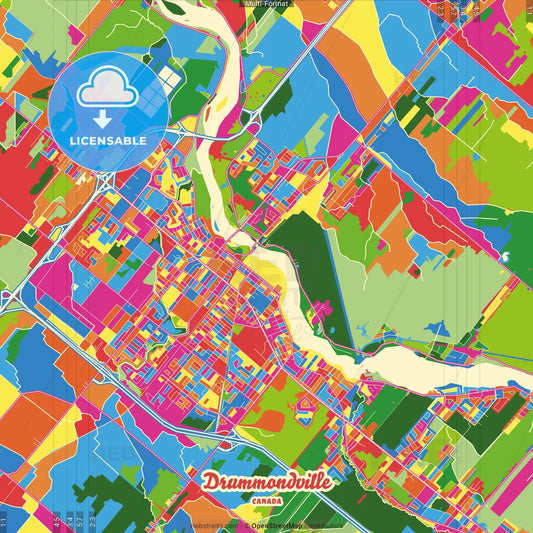 Drummondville, Quebec, Canada Crazy Colorful Street Map Poster Template