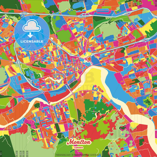 Moncton, New Brunswick, Canada Crazy Colorful Street Map Poster Template
