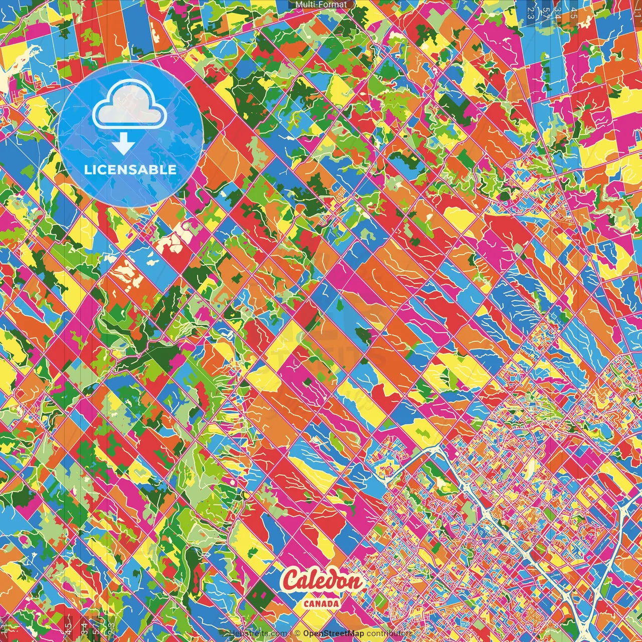 Caledon, Ontario, Canada Crazy Colorful Street Map Poster Template