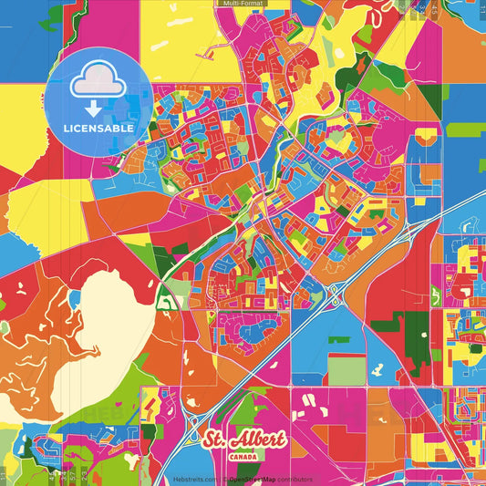 St. Albert, Alberta, Canada Crazy Colorful Street Map Poster Template