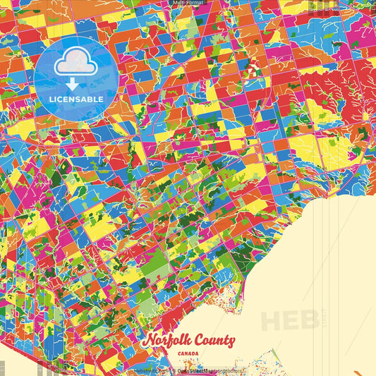 Norfolk County, Ontario, Canada Crazy Colorful Street Map Poster Template