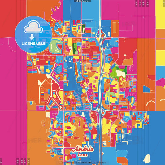 Airdrie, Alberta, Canada Crazy Colorful Street Map Poster Template
