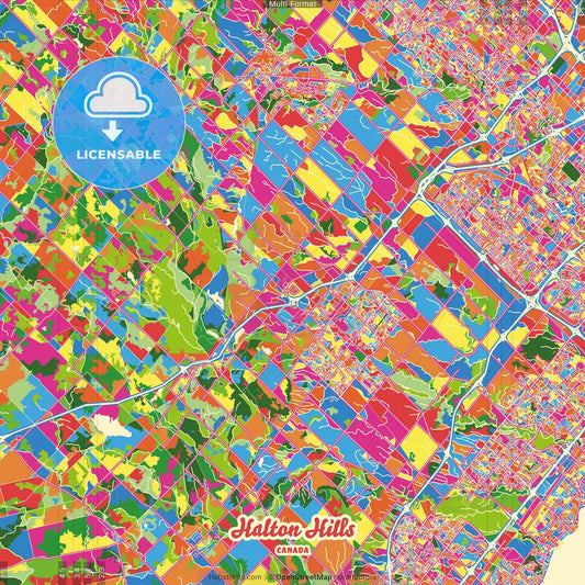 Halton Hills, Ontario, Canada Crazy Colorful Street Map Poster Template