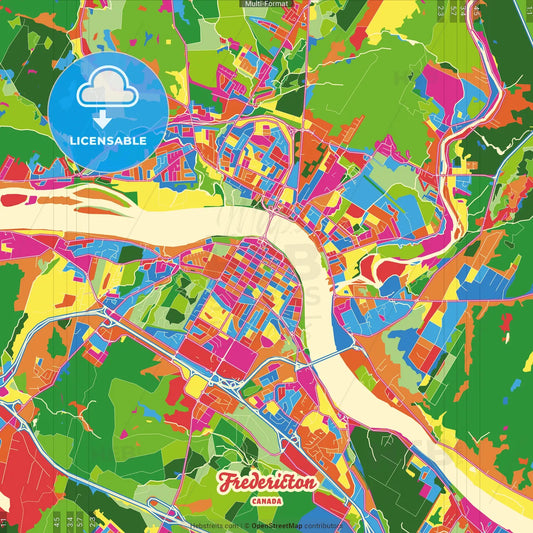 Fredericton, New Brunswick, Canada Crazy Colorful Street Map Poster Template