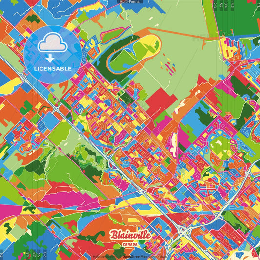 Blainville, Quebec, Canada Crazy Colorful Street Map Poster Template