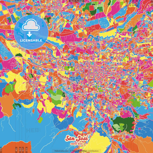San José, San José, Costa Rica Crazy Colorful Street Map Poster Template