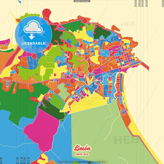 Limón, Limón, Costa Rica Crazy Colorful Street Map Poster Template