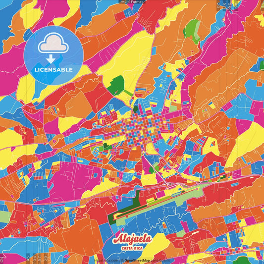 Alajuela, Alajuela, Costa Rica Crazy Colorful Street Map Poster Template