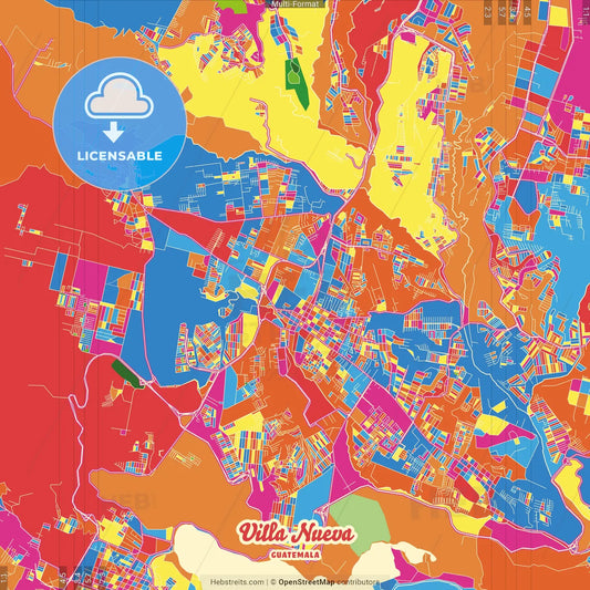 Villa Nueva, Guatemala, Guatemala Crazy Colorful Street Map Poster Template