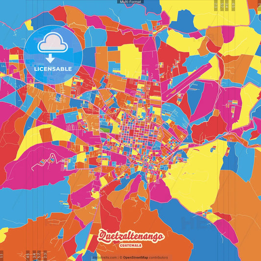 Quetzaltenango, Quetzaltenango, Guatemala Crazy Colorful Street Map Poster Template