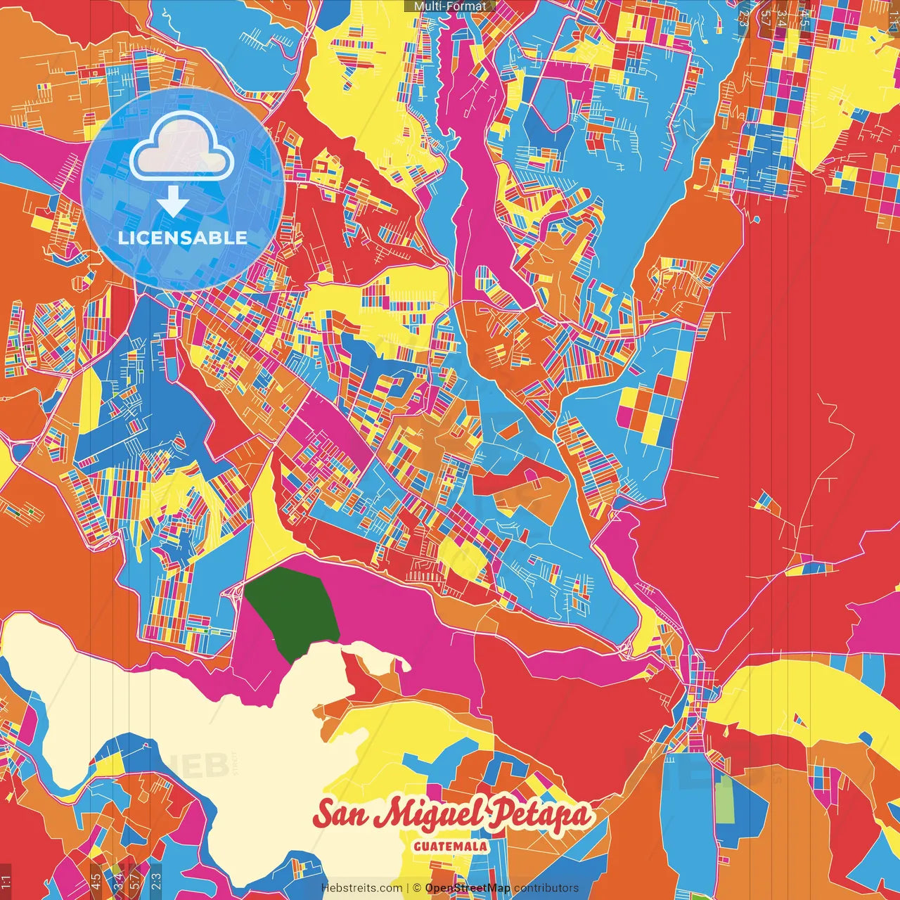 San Miguel Petapa, Guatemala, Guatemala Crazy Colorful Street Map Poster Template