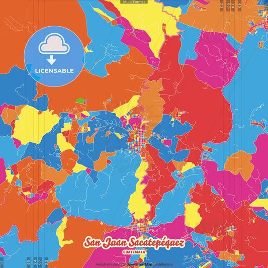 San Juan Sacatepéquez, Guatemala, Guatemala Crazy Colorful Street Map Poster Template