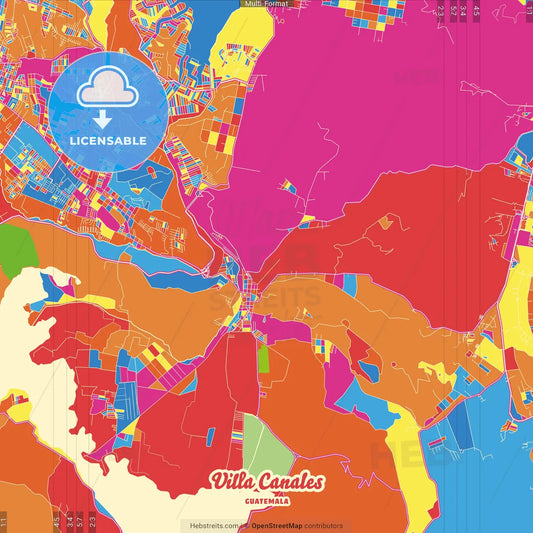 Villa Canales, Guatemala, Guatemala Crazy Colorful Street Map Poster Template