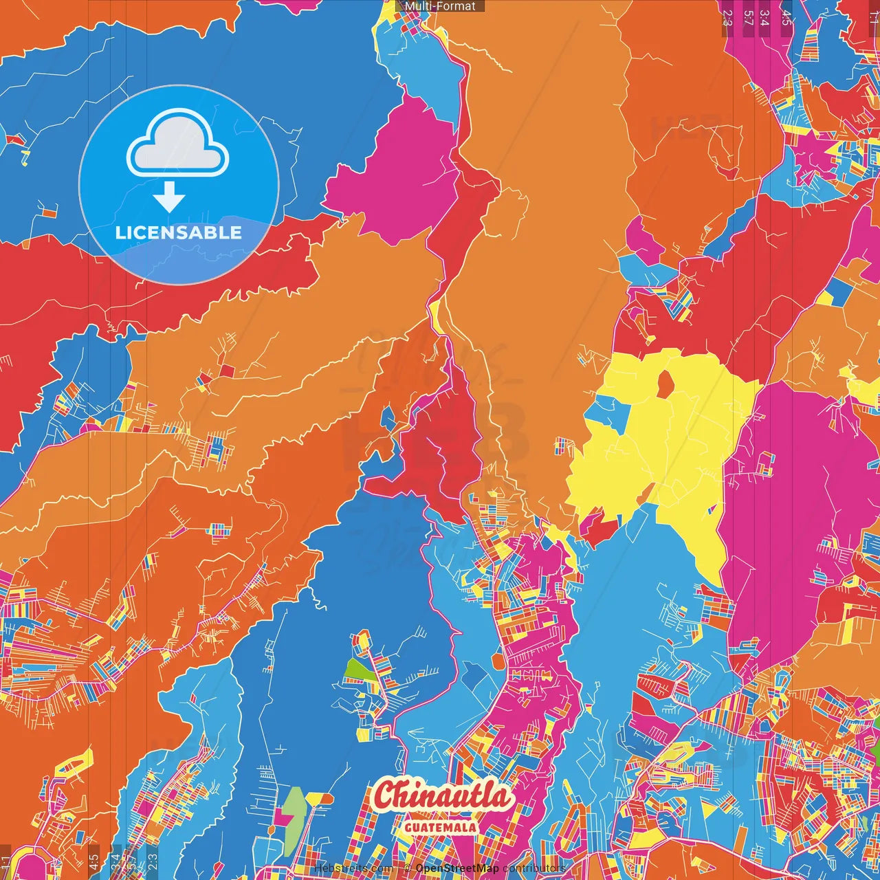 Chinautla, Guatemala, Guatemala Crazy Colorful Street Map Poster Template