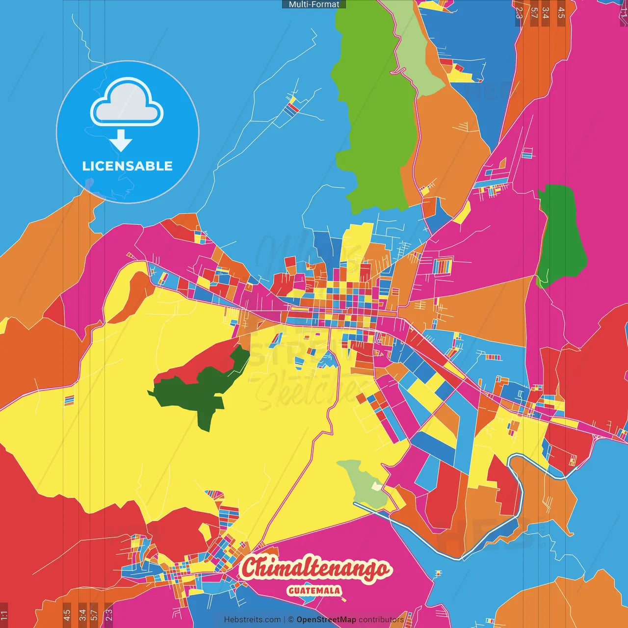 Chimaltenango, Chimaltenango, Guatemala Crazy Colorful Street Map Poster Template
