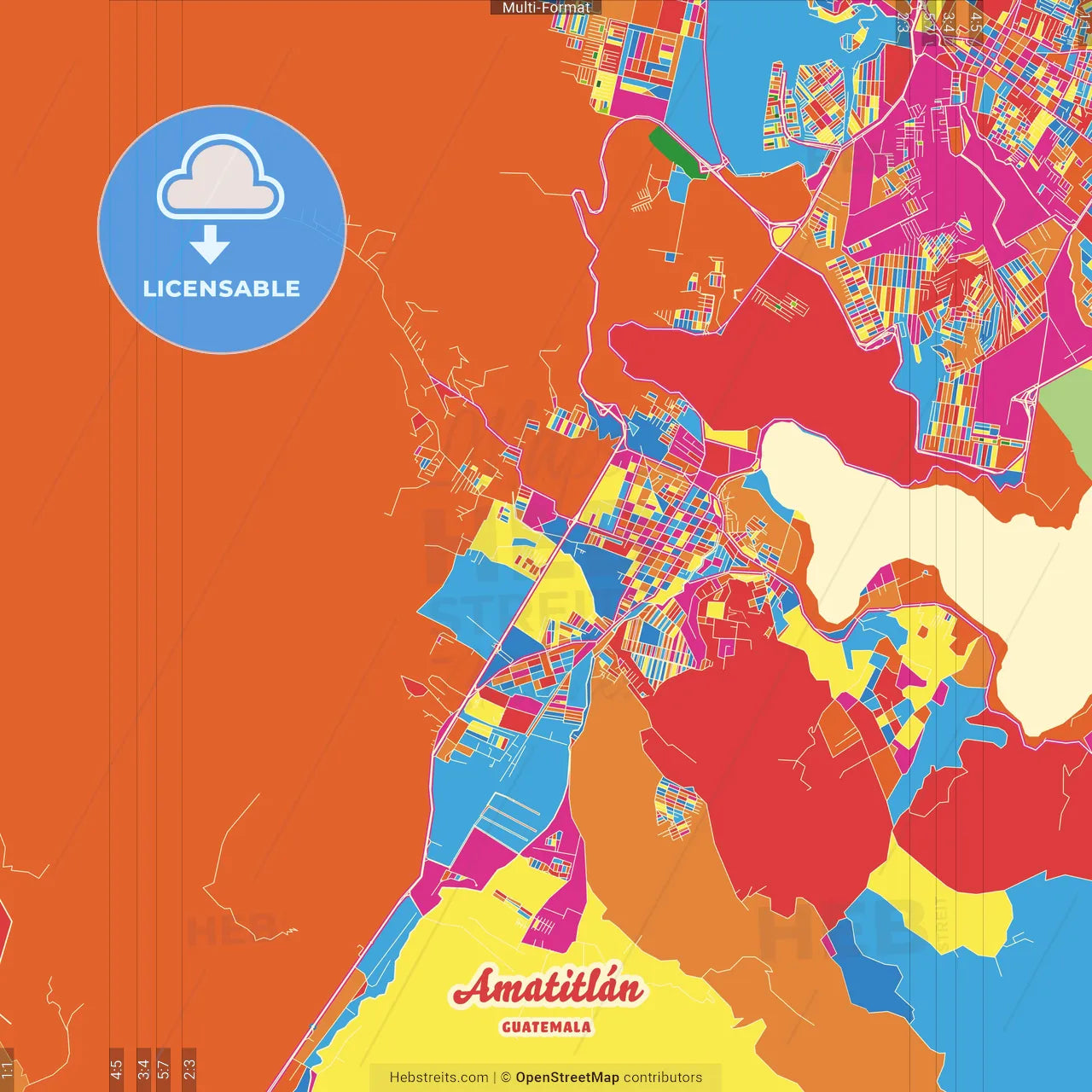 Amatitlán, Guatemala, Guatemala Crazy Colorful Street Map Poster Template