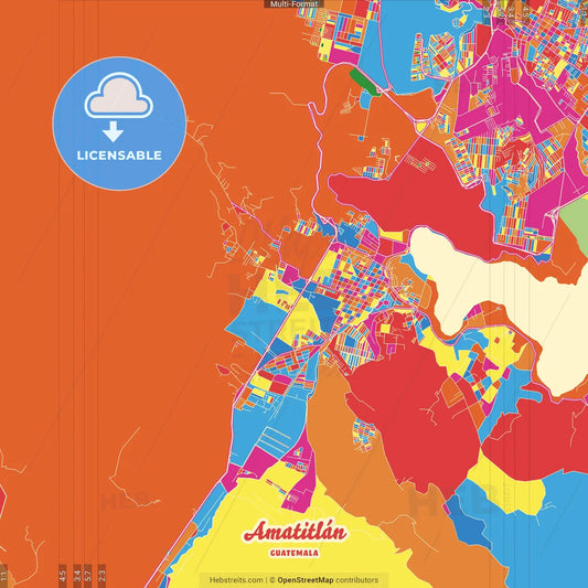 Amatitlán, Guatemala, Guatemala Crazy Colorful Street Map Poster Template