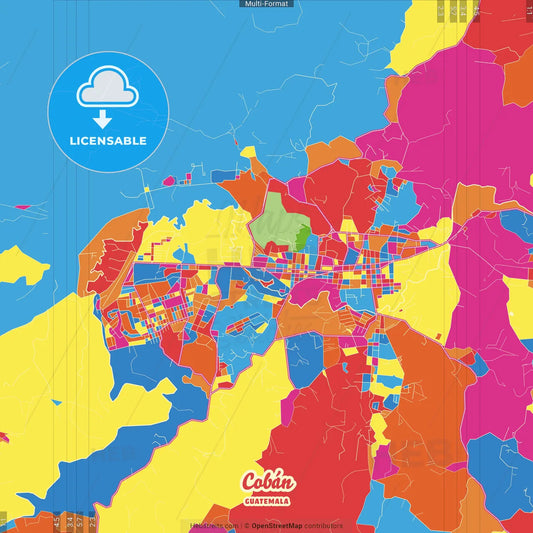 Cobán, Alta Verapaz, Guatemala Crazy Colorful Street Map Poster Template