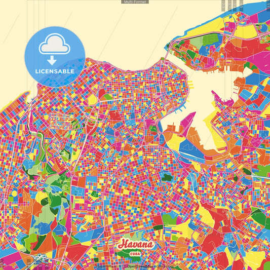 Havana, Havana, Cuba Crazy Colorful Street Map Poster Template