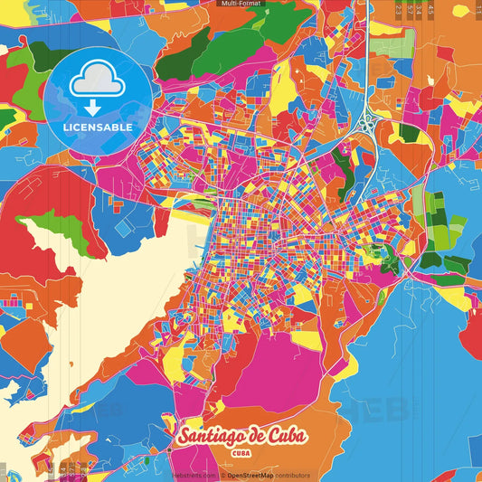 Santiago de Cuba, Santiago de Cuba, Cuba Crazy Colorful Street Map Poster Template