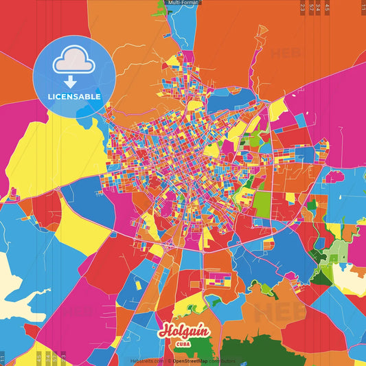Holguín, Holguín, Cuba Crazy Colorful Street Map Poster Template