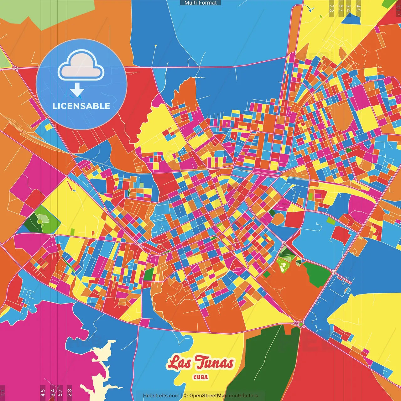 Las Tunas, Las Tunas, Cuba Crazy Colorful Street Map Poster Template